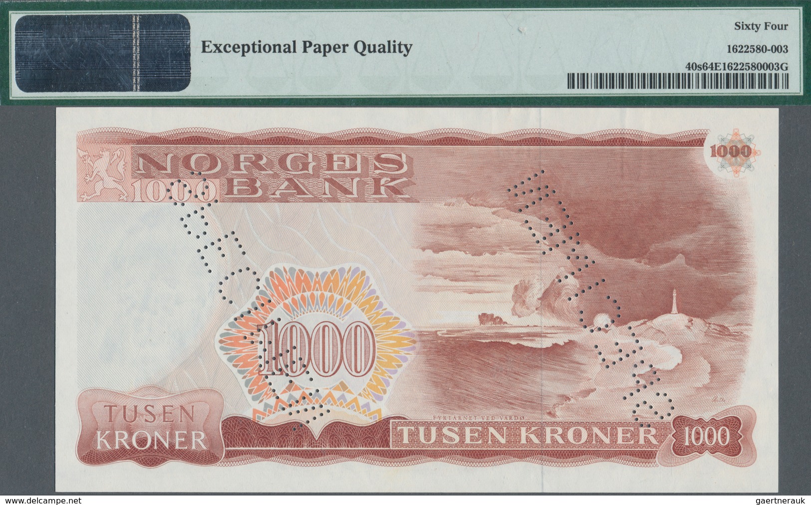 Norway / Norwegen:  Norges Bank 1000 Kroner 1975 SPECIMEN, P.40s With Serial Number Z0000000 And “Sp - Noruega