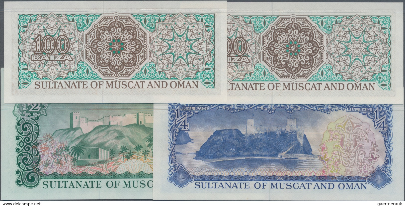 Oman: Sultanate Of Muscat And Oman Set With 4 Banknotes 2x 100 Baisa, ¼ And ½ Rial Saidi ND(1970), P - Oman