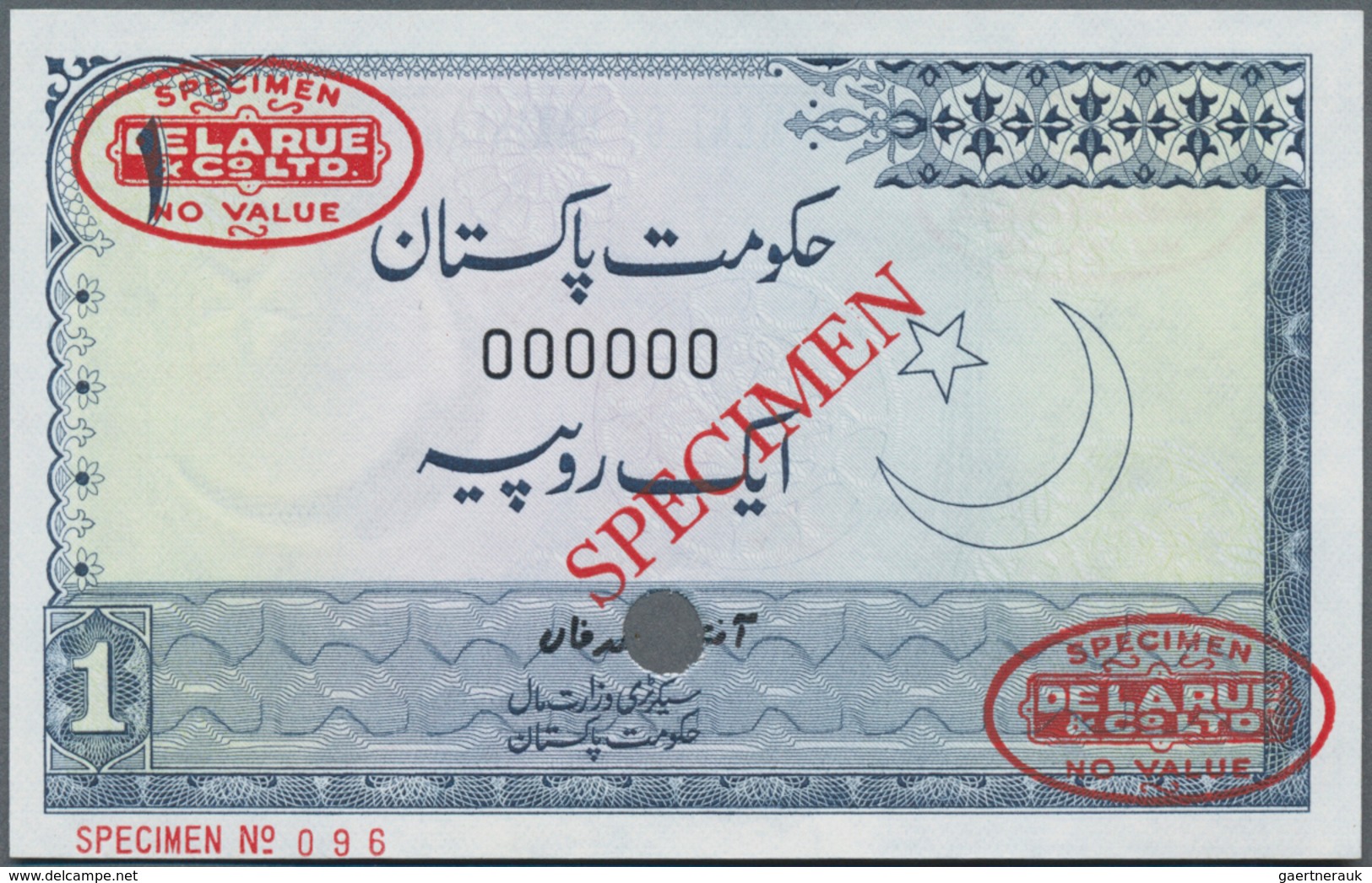 Pakistan:  Government Of Pakistan 1 Rupee ND(1974-79) De La Rue SPECIMEN, P.24As, Zero Serial Number - Pakistán