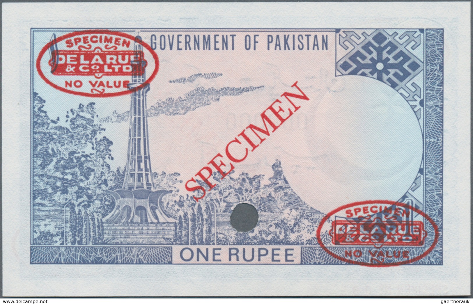 Pakistan:  Government Of Pakistan 1 Rupee ND(1974-79) De La Rue SPECIMEN, P.24As, Zero Serial Number - Pakistán