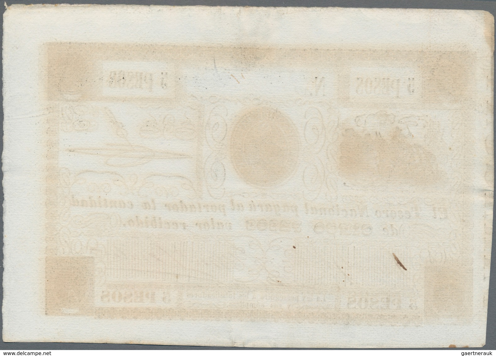 Paraguay: El Tesorio Nacional 5 Pesos ND(1862), P.17 In AUNC Condition. - Paraguay