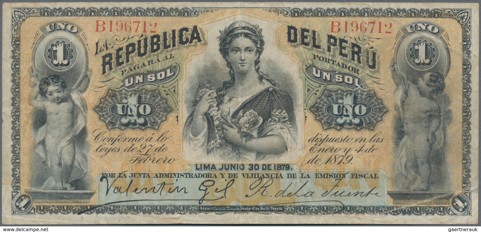 Peru: Pair With 1 Sol Republica Del Peru 1879 P.1 (VF) And 500 Soles De Oro 1952 Banco Central De Re - Peru