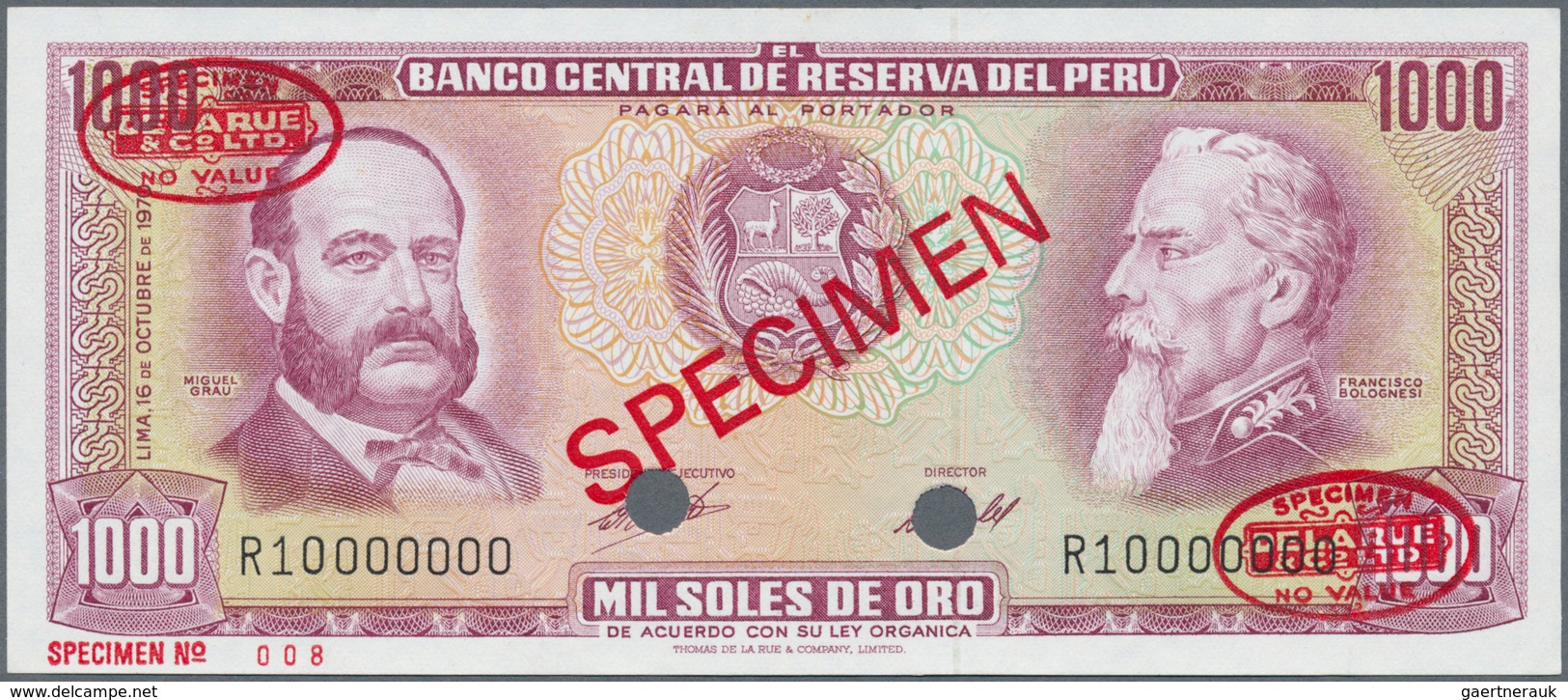 Peru:  Banco Central De Reserva Del Perú 1000 Soles De Oro October 16th 1970 SPECIMEN, P.105as In Pe - Peru