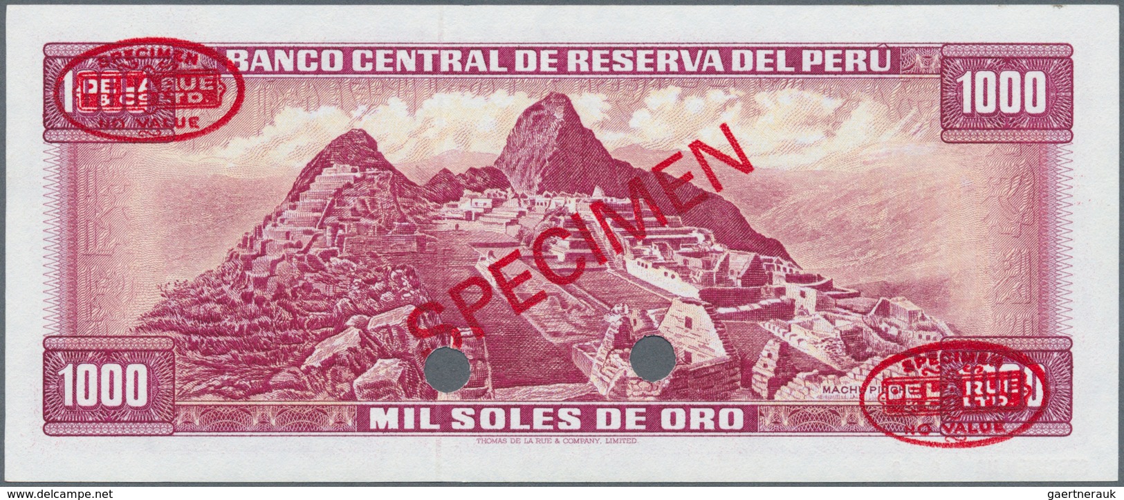 Peru:  Banco Central De Reserva Del Perú 1000 Soles De Oro October 16th 1970 SPECIMEN, P.105as In Pe - Peru