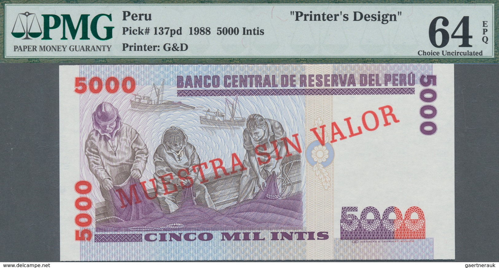 Peru: Printer's Design For 5000 Intis 1988 Front And Back, P.137pd, Each One With Empty Reverse And - Perú