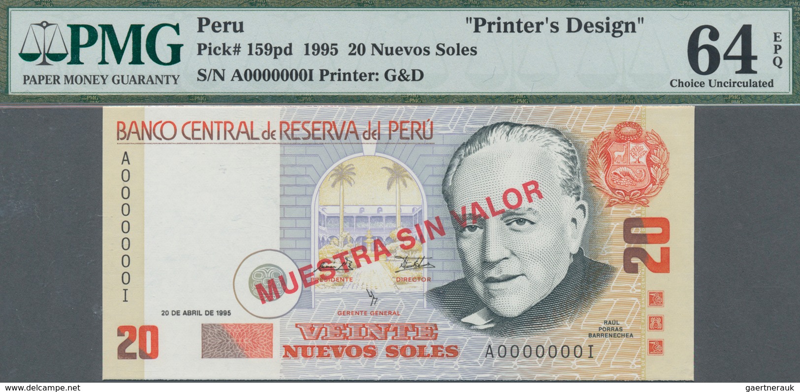 Peru: Printer's Design For 20 Nuevos Soles 1995 Front And Back, P.159pd, Each One With Empty Reverse - Pérou