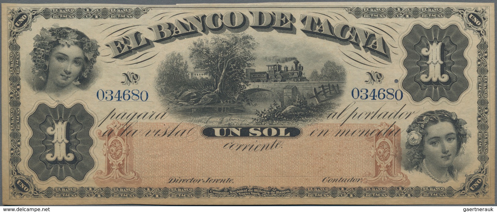Peru: El Banco De Tacna 1 Sol 1870 Unsigned Remainder, P.S382r In XF+ Condition - Peru