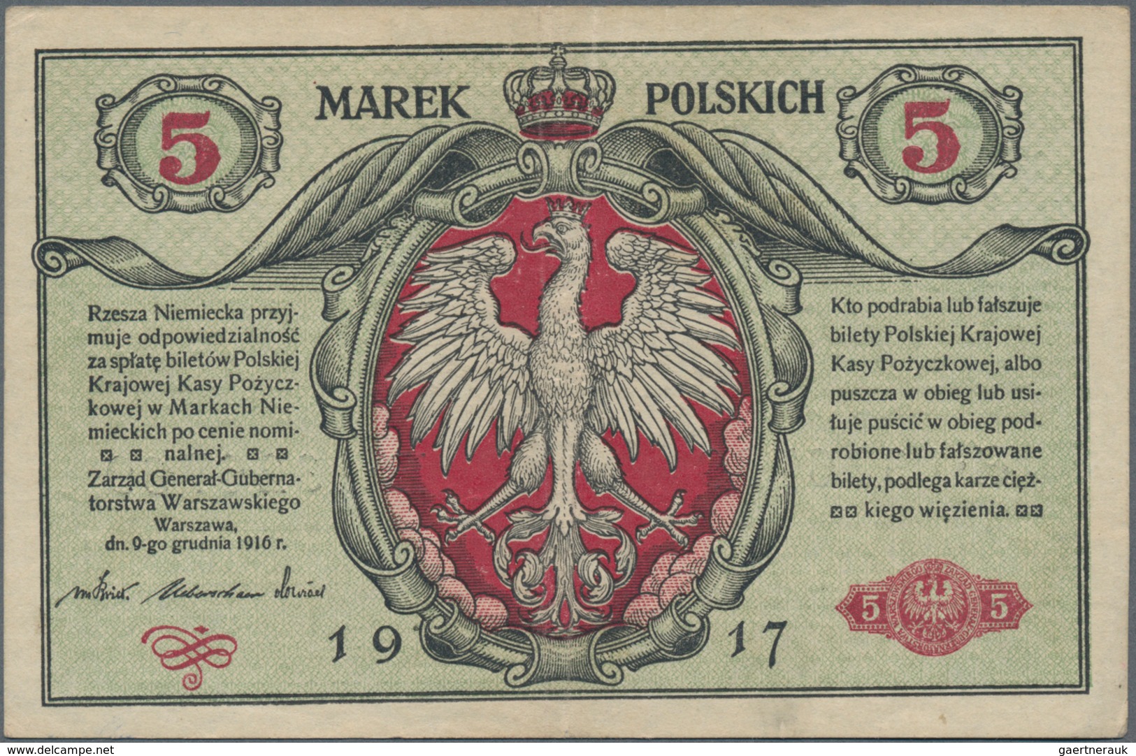 Poland / Polen: State Loan Bank Of Poland Set With 5 Banknotes With Title “Zarzad General Gubernator - Polen