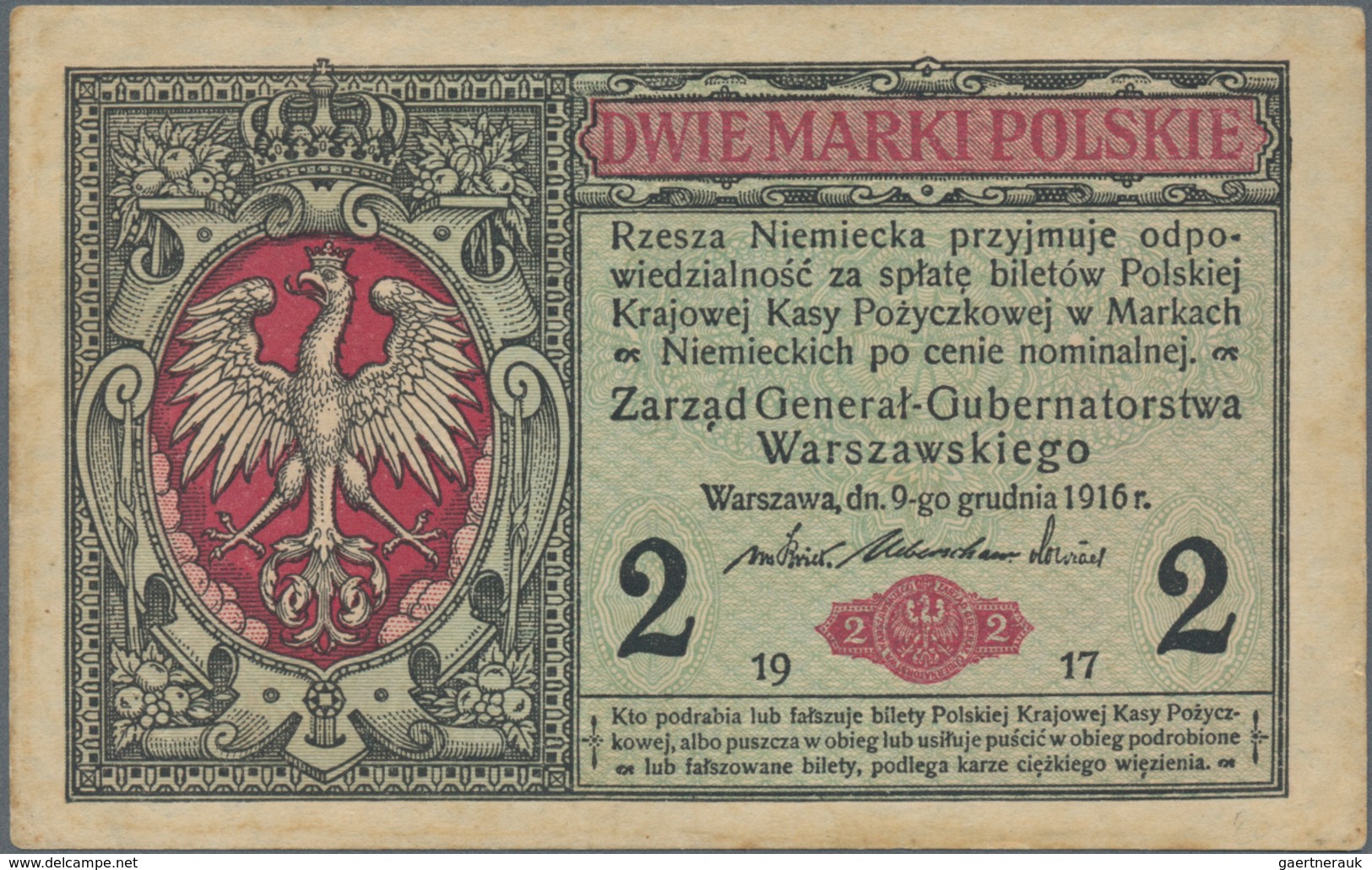 Poland / Polen: State Loan Bank of Poland set with 5 banknotes with title “Zarzad General Gubernator