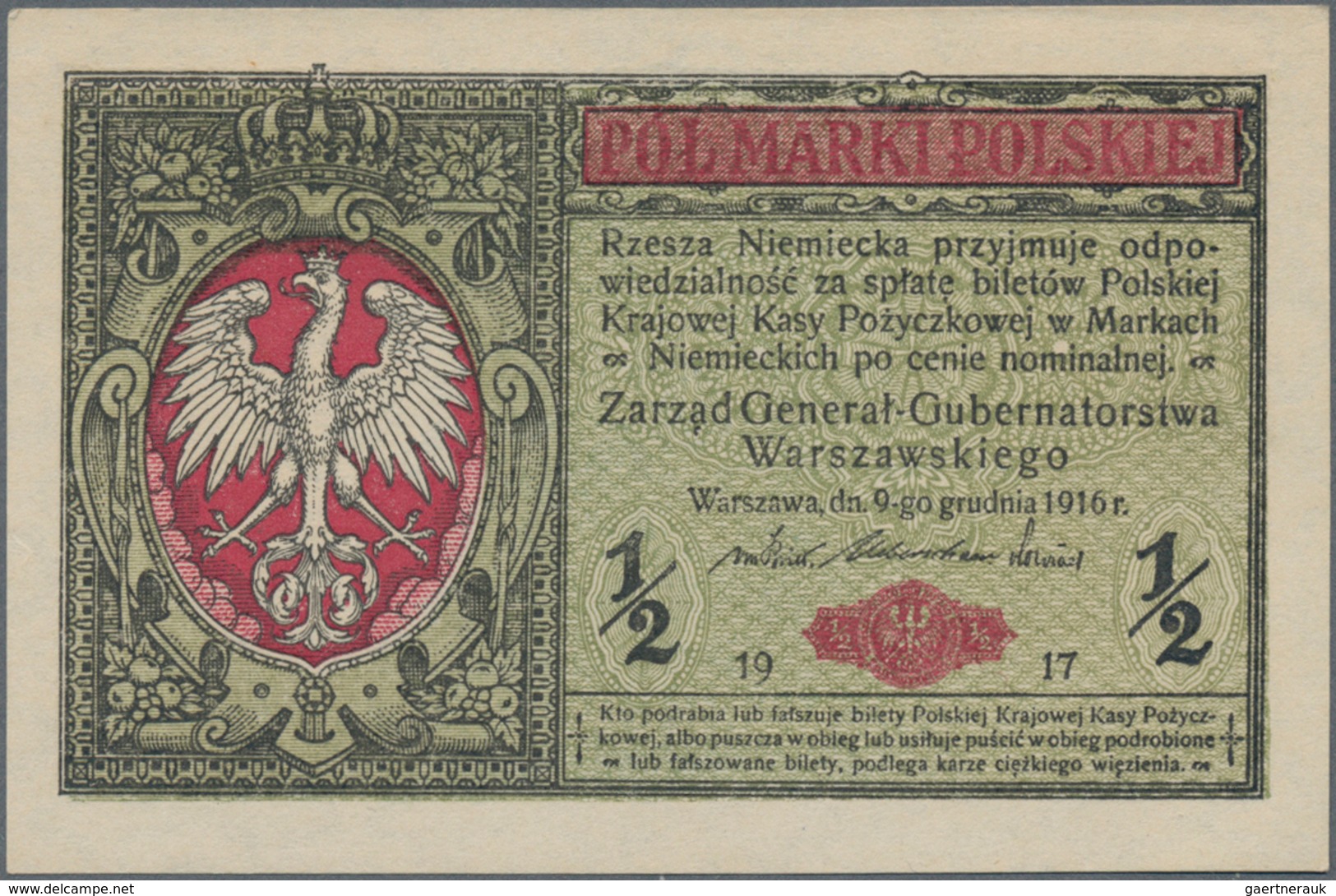 Poland / Polen: State Loan Bank of Poland set with 5 banknotes with title “Zarzad General Gubernator