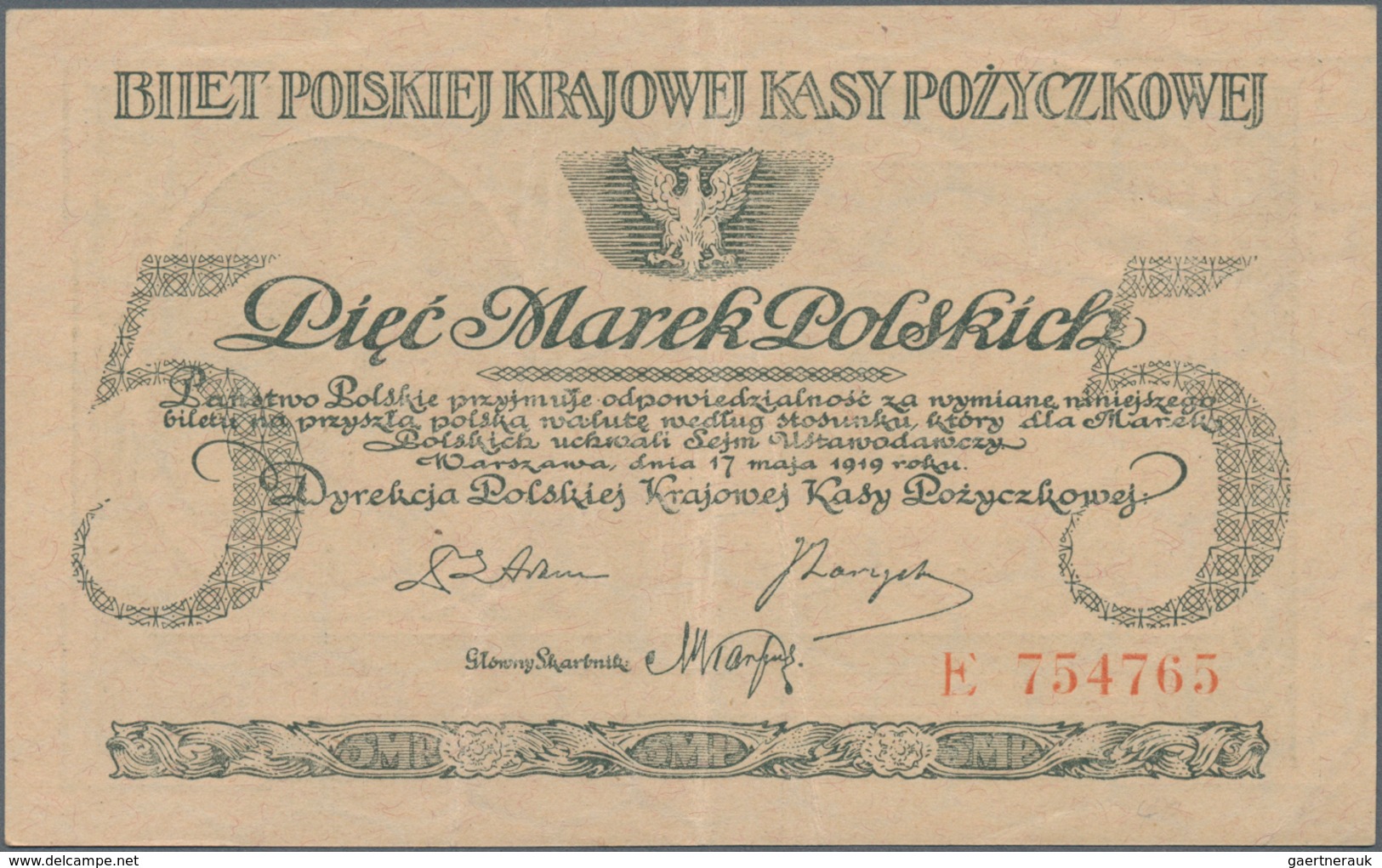 Poland / Polen: Set with 4 banknotes containing 1 Marka (VF+), 2x 5 Marka (VF) and 20 Marek (VF), P.