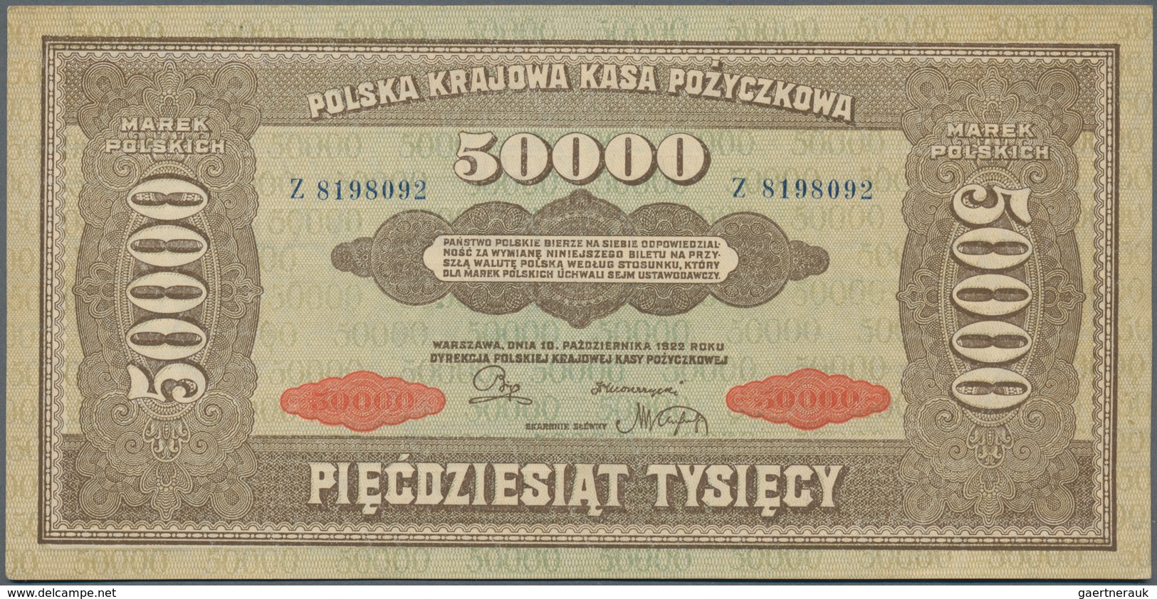 Poland / Polen: Set with 5 banknotes of the 1920’s issue comprising 10.000 Marek 1922 (XF), 50.000 M