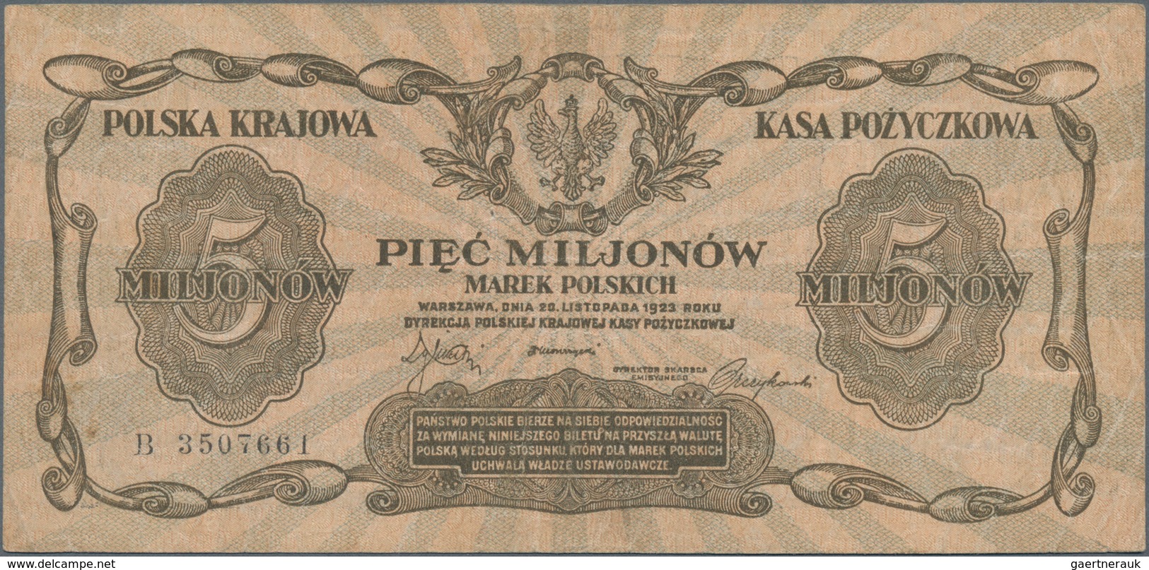 Poland / Polen: 5 Million Marek 1923, P.38 In F+ To VF Condition. - Polonia