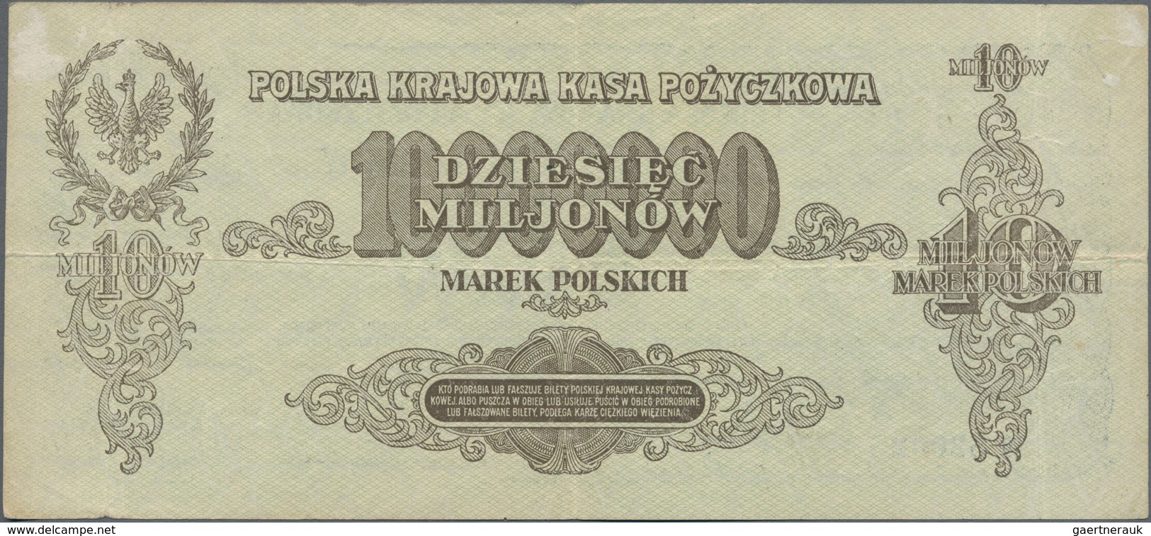 Poland / Polen: Polska Krajowa Kasa Pożyczkowa 10 Million Marek Polskich 1923, P.39, One Of The High - Polen