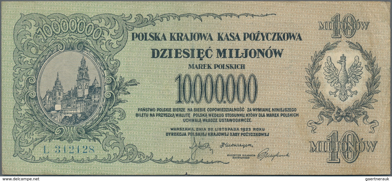 Poland / Polen: 10 Million Marek 1923, P.39, Tiny Border Tears At Right, Some Soft Folds And Minor S - Polonia