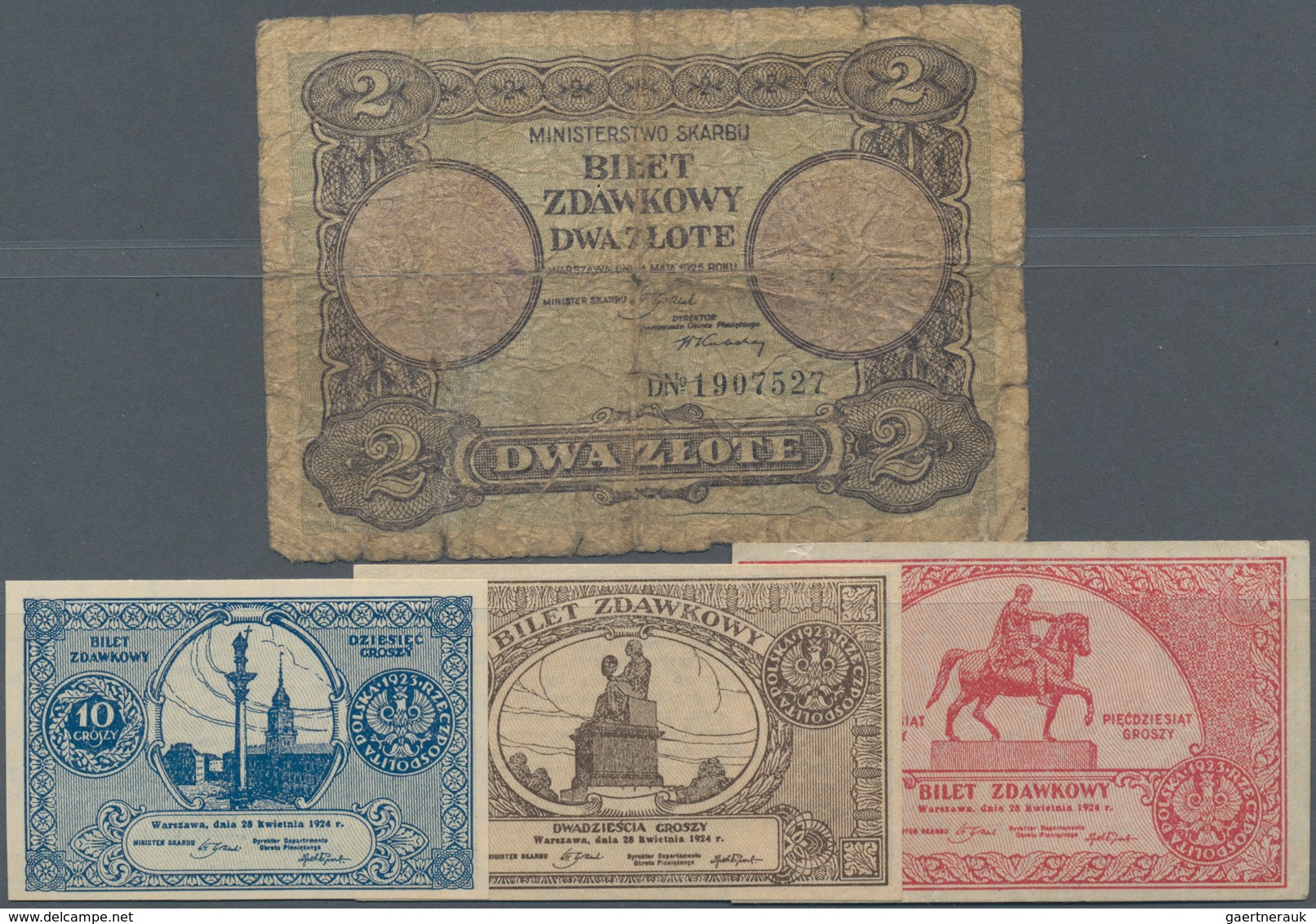 Poland / Polen: Set With 4 Banknotes Comprising 10, 20, 50 Groszy (XF, UNC) And 2 Zlote 1925 (G), P. - Polonia