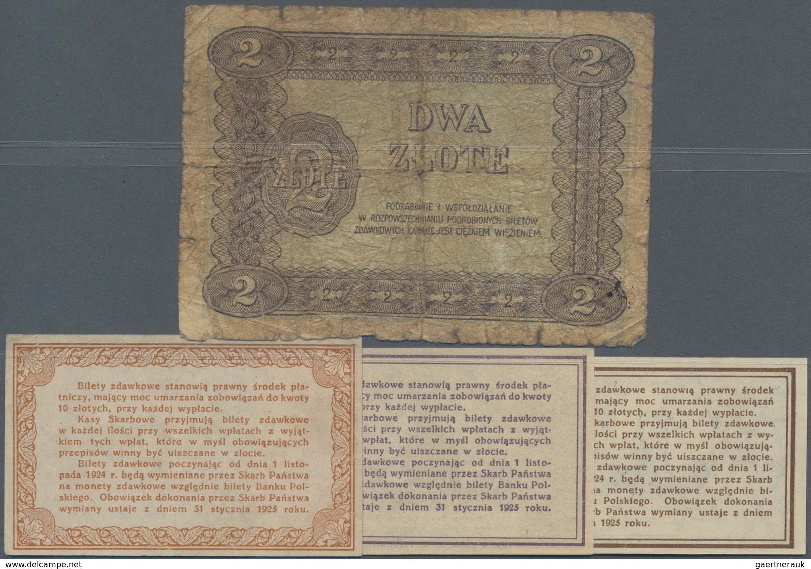 Poland / Polen: Set With 4 Banknotes Comprising 10, 20, 50 Groszy (XF, UNC) And 2 Zlote 1925 (G), P. - Polonia