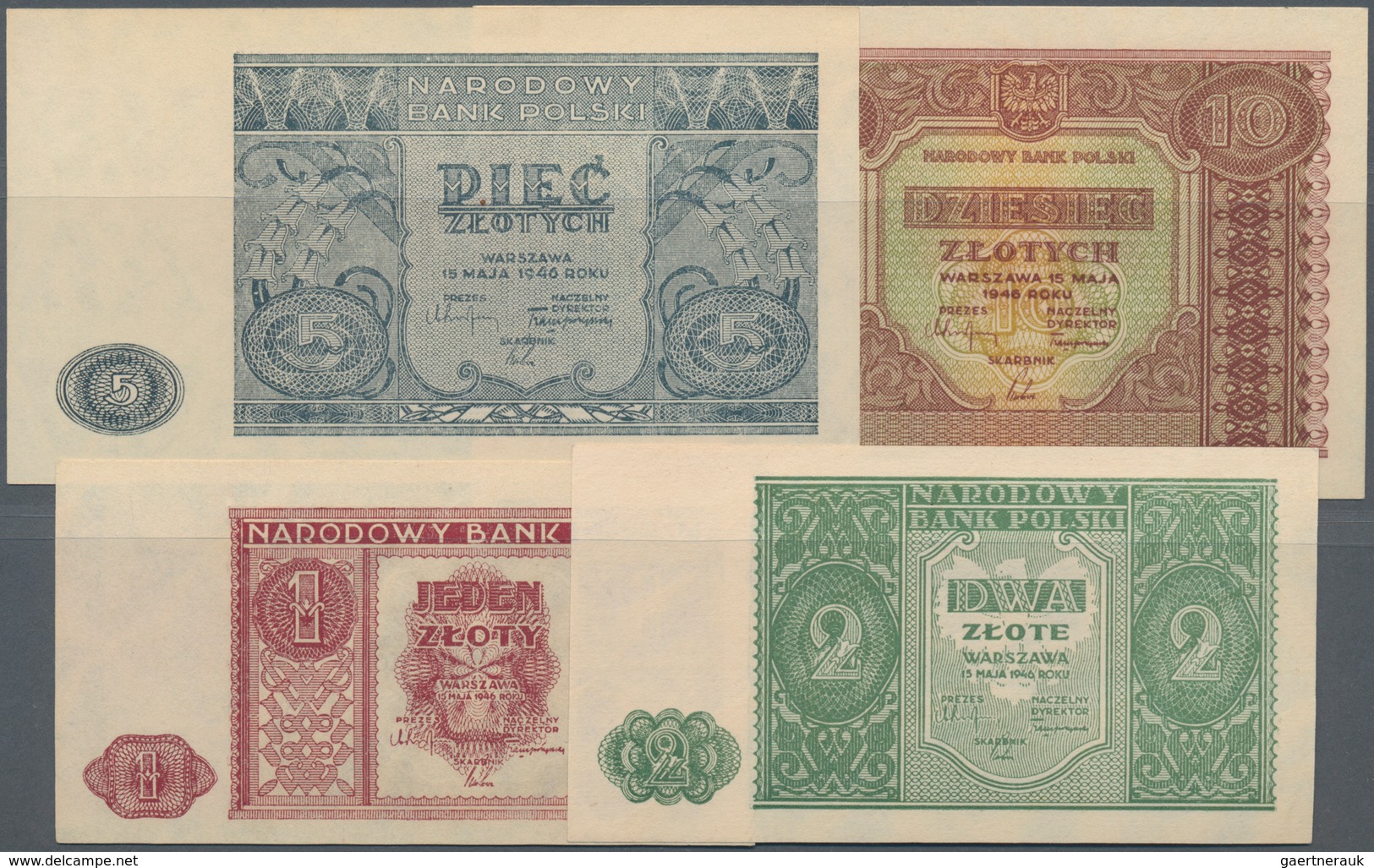 Poland / Polen: Set With 4 Banknotes With 1, 2, 5 And 10 Zlotych 1946, P.124-126, All In AUNC/UNC Co - Polonia