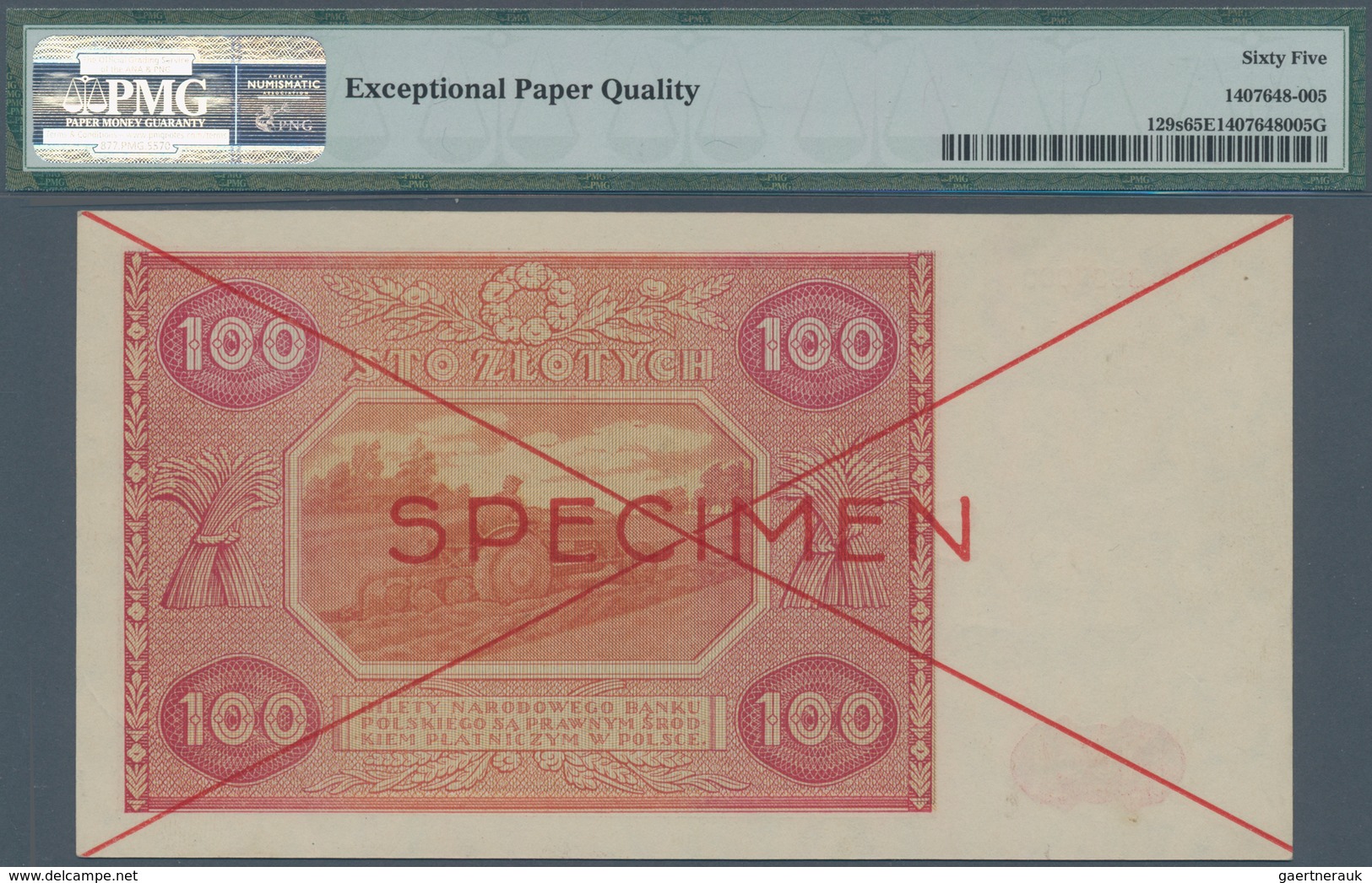 Poland / Polen: 100 Zlotych 1946 SPECIMEN, P.129s In Perfect Condition, PMG Graded 65 Gem Uncirculat - Pologne