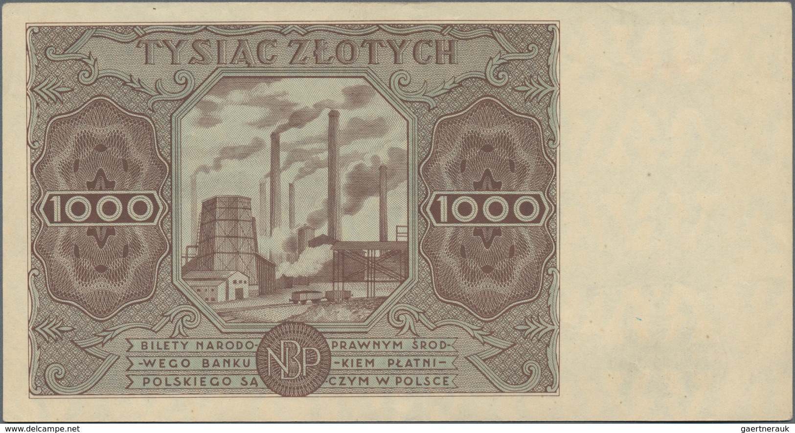 Poland / Polen: 1000 Zlotych 1947, P.133, Excellent Condition With Only Stronger Fold At Center, Oth - Polen