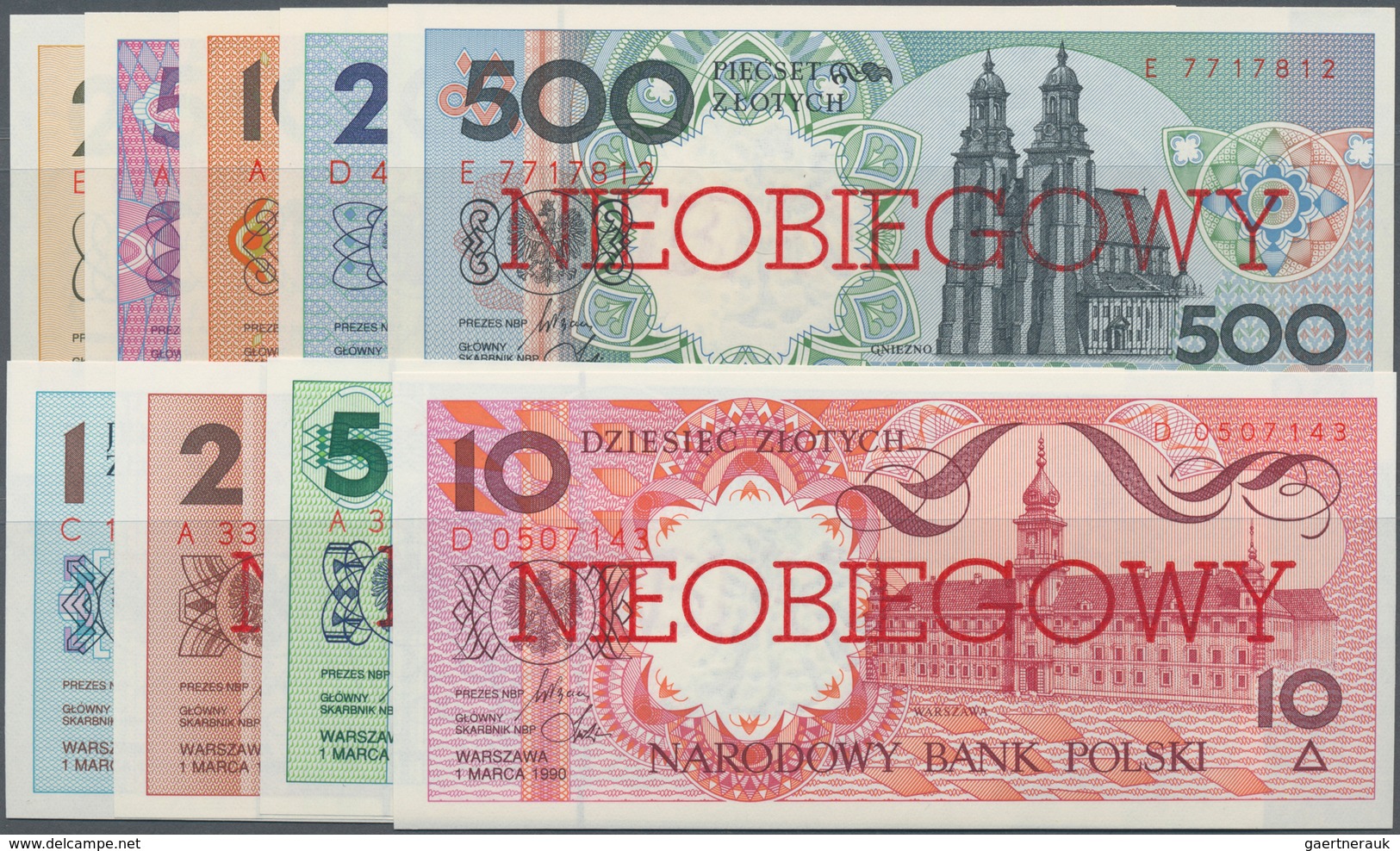 Poland / Polen: Set With 9 Banknotes Series 1990 “NIEOBIEGOWY” With 1, 2, 5, 10, 20, 50, 100, 200 An - Polonia