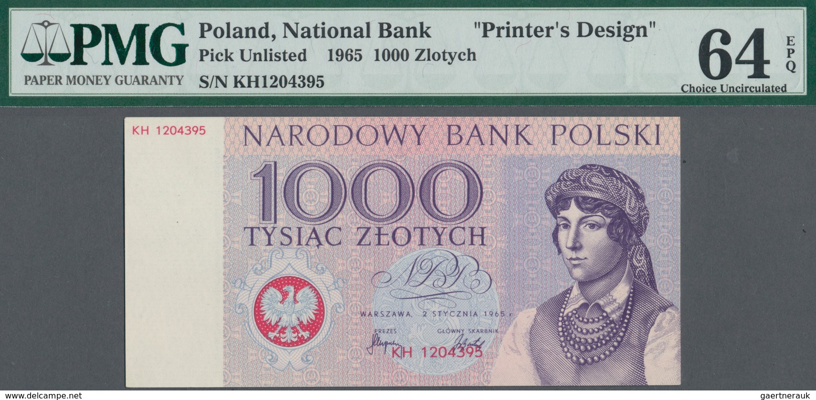 Poland / Polen: Unissued Banknote Essay 1000 Zlotych 1965, P.NL, In Perfect UNC Condition, Offset Pr - Polonia