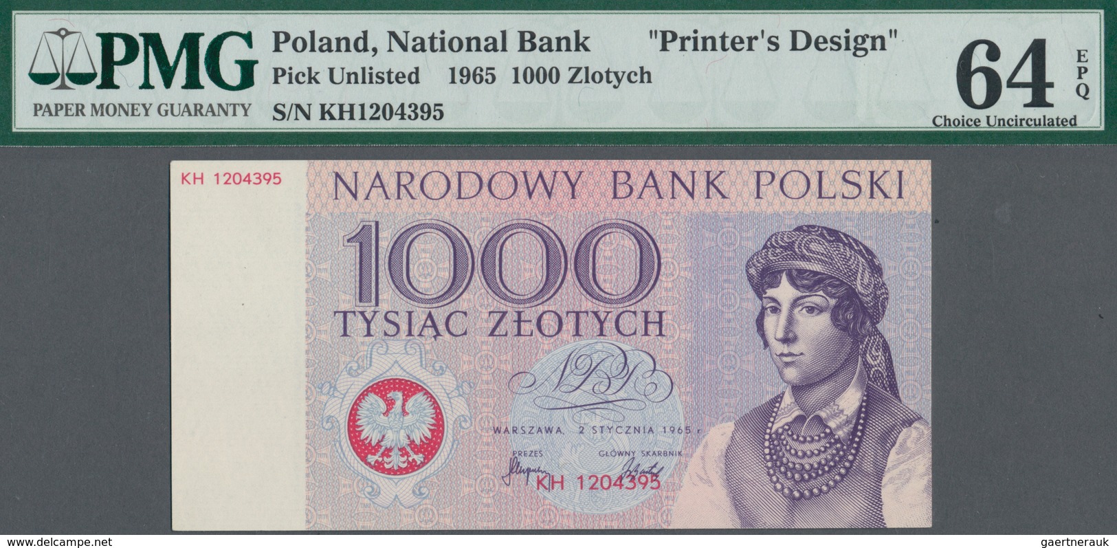 Poland / Polen: Unissued Banknote Essay 1000 Zlotych 1965, P.NL, In Perfect UNC Condition, Offset Pr - Poland