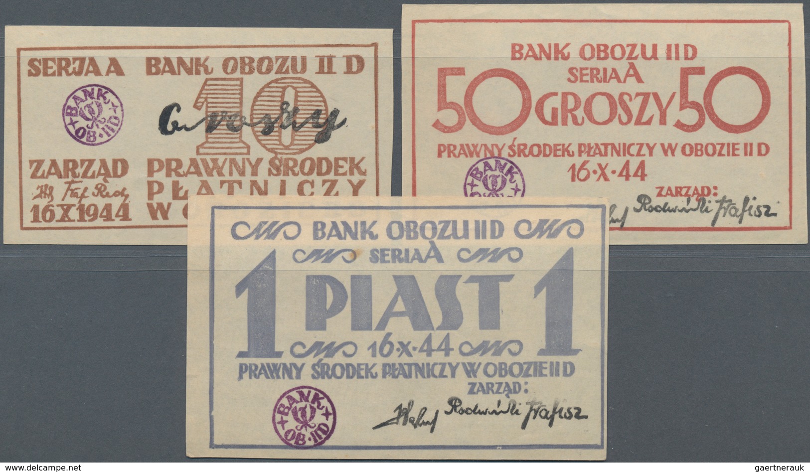 Poland / Polen: POW Camp GROSSBORN Oflag II-D With 10, 50 Groszy And 1 Piast 1944, Campbell 3791-379 - Polonia