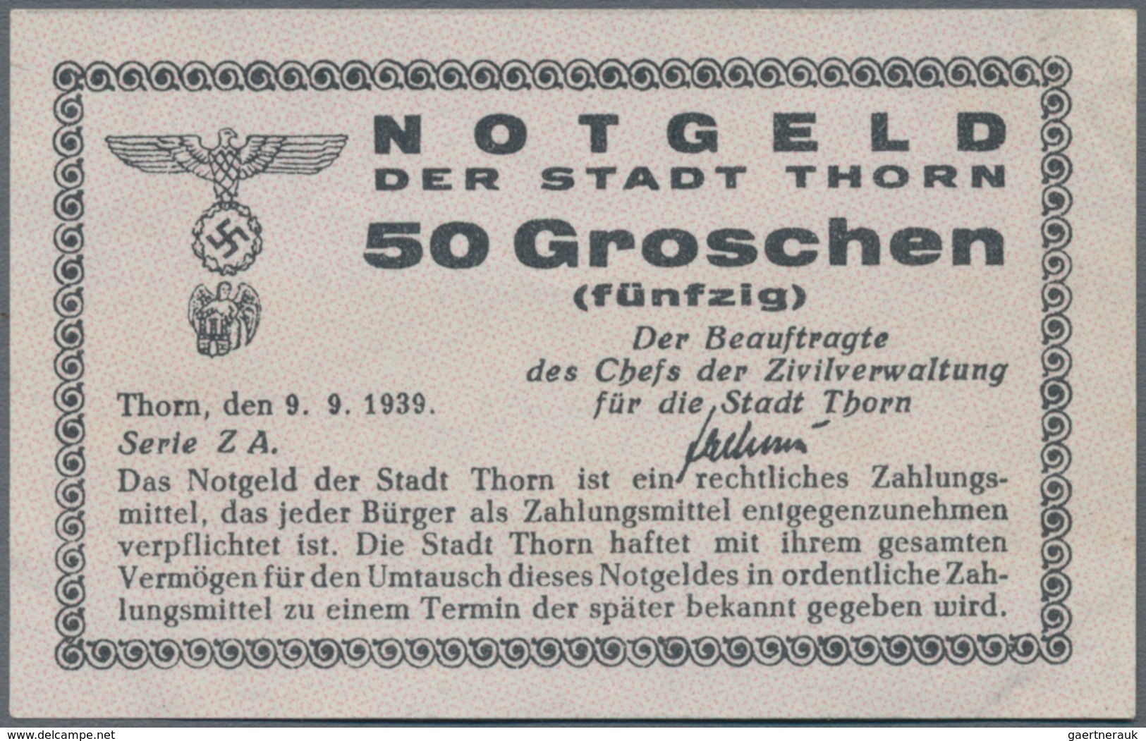 Poland / Polen: City Of THORN Pair With 50 Groschen And 1 Zloty 1939, P.NL, Both In XF/XF+ Condition - Polonia