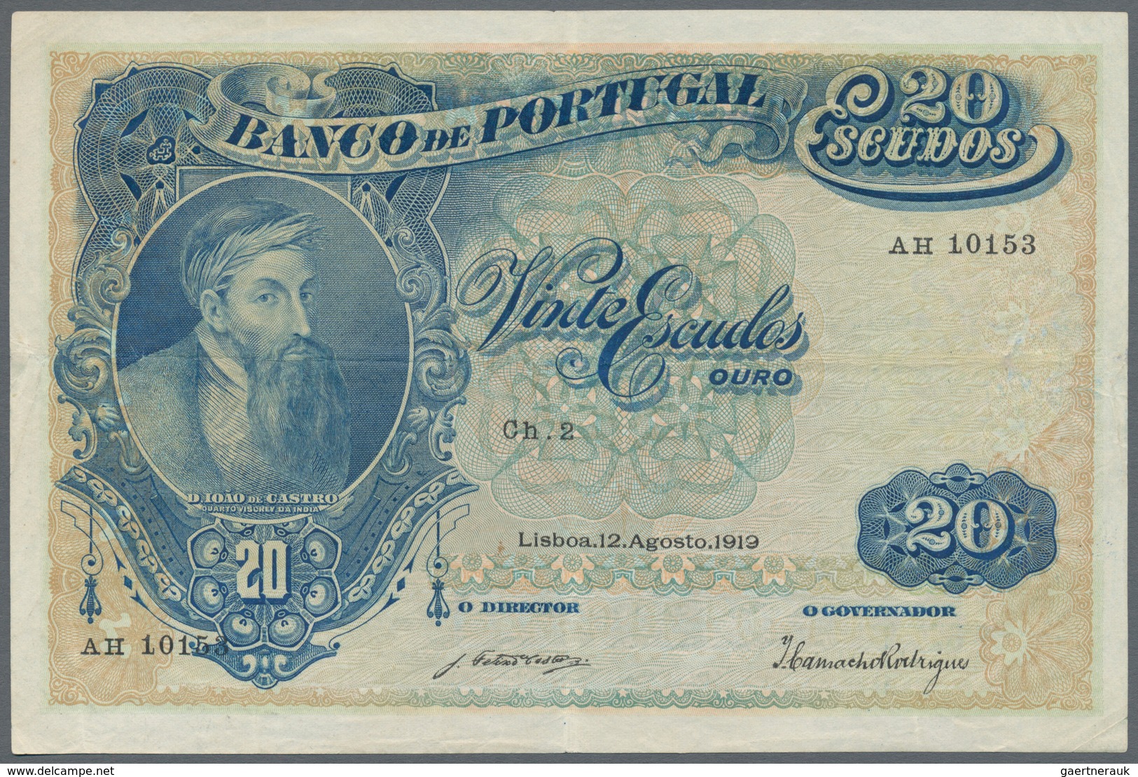 Portugal: Banco De Portugal 20 Escudos 1919, P.118, Extraordinary Rare And In Very Nice Condition, S - Portugal