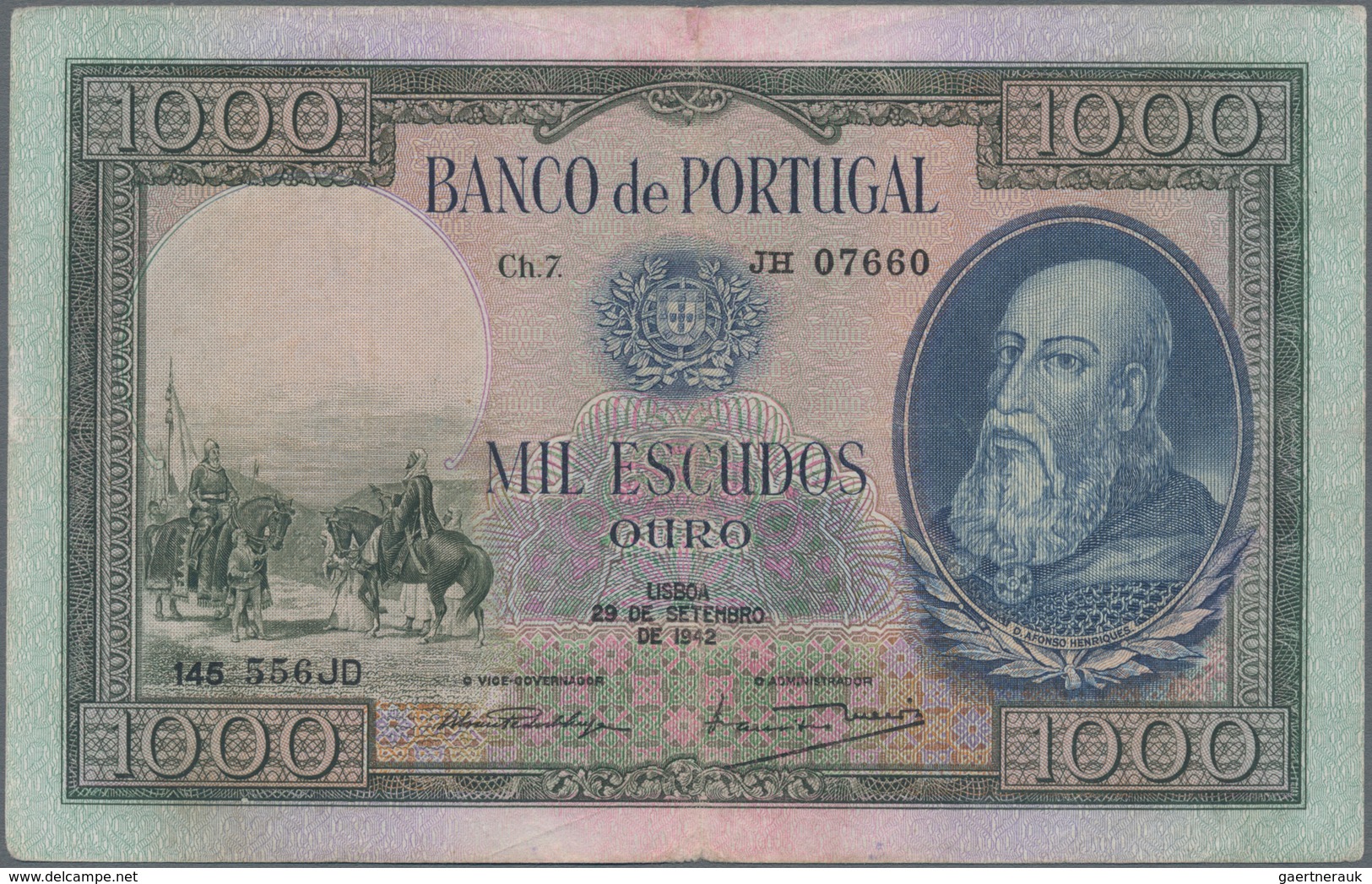 Portugal: Pair With 1000 Escudos 1942 P.156 (F+) And 2000 Escudos 1991 P.186a (XF+). (2 Pcs.) - Portugal