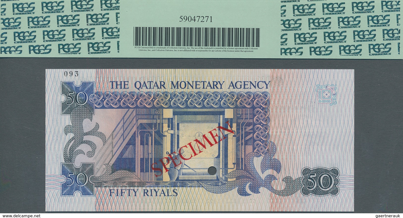 Qatar: Monetary Agency 50 Riyals ND(1989) SPECIMEN, P.10s In Perfect UNC Condition, PCGS Graded 68 P - Qatar