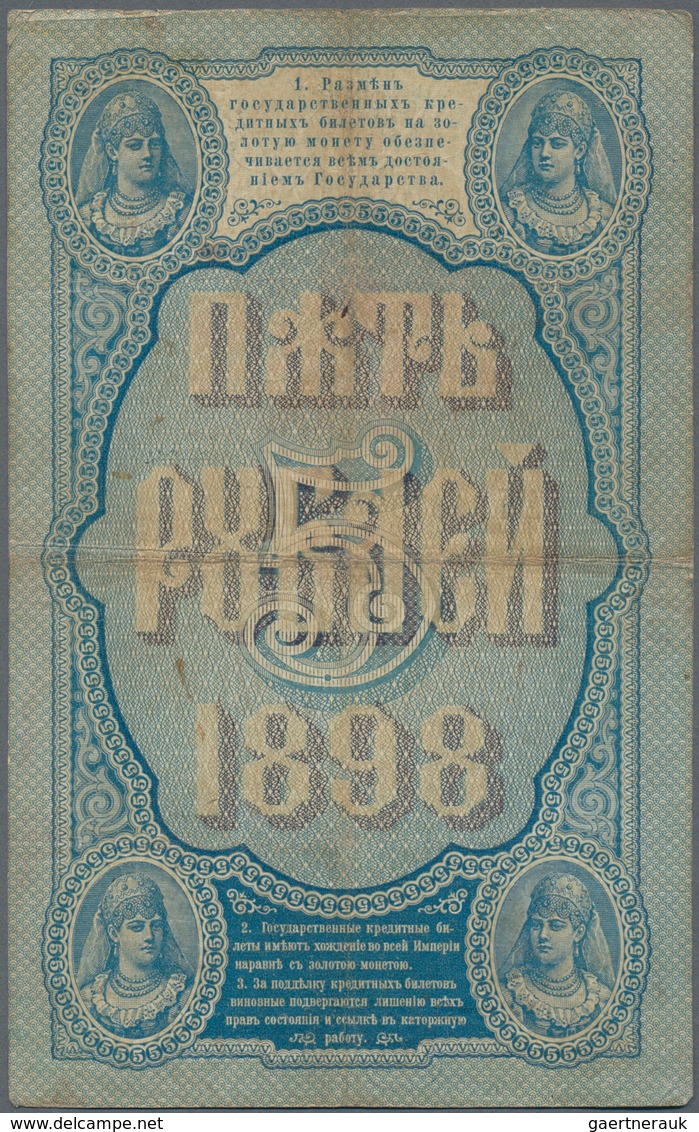 Russia / Russland: 5 Rubles 1898, P.3a With Signatures PLESKE/METZ In About F Condition With Tiny Bo - Rusia