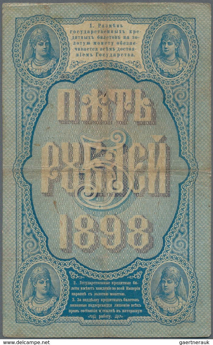 Russia / Russland: 5 Rubles 1898, P.3a With Signatures PLESKE/METZ In About F Condition With Tiny Bo - Rusland