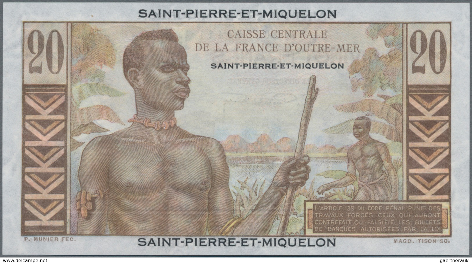 Saint Pierre & Miquelon: Caisse Centrale De La France D'Outre-Mer Pair With 10 And 20 Francs ND(1950 - Andere & Zonder Classificatie