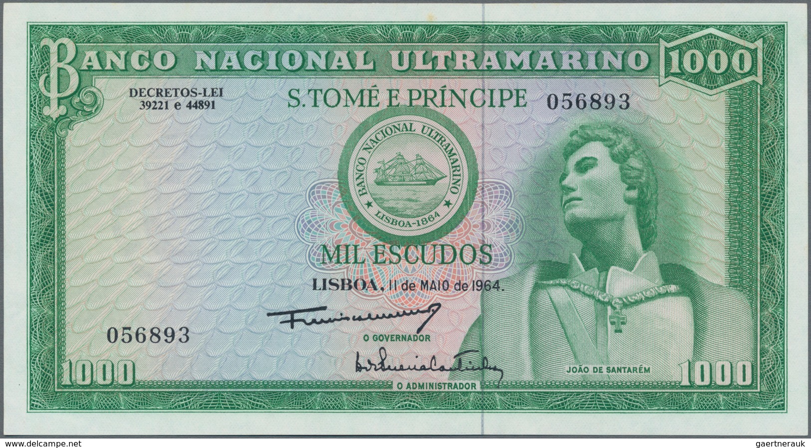 Saint Thomas & Prince / Sao Tome E Principe: Banco Nacional Ultramarino 1000 Escudos 1964, P.40, Ver - San Tomé Y Príncipe