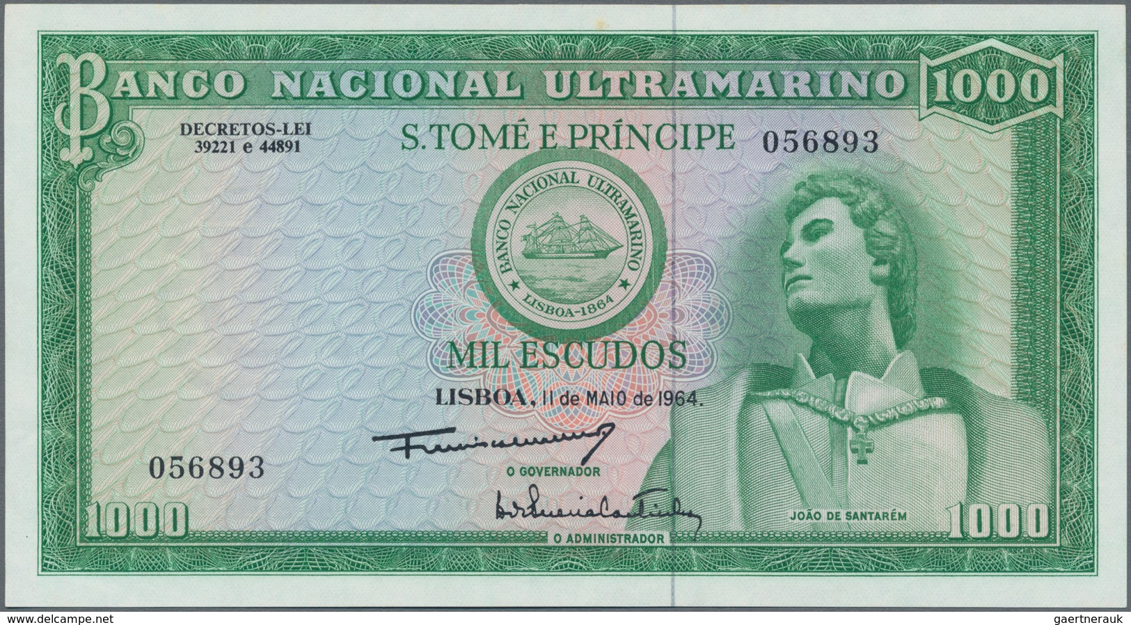 Saint Thomas & Prince / Sao Tome E Principe: Banco Nacional Ultramarino 1000 Escudos 1964, P.40, Ver - Sao Tome En Principe