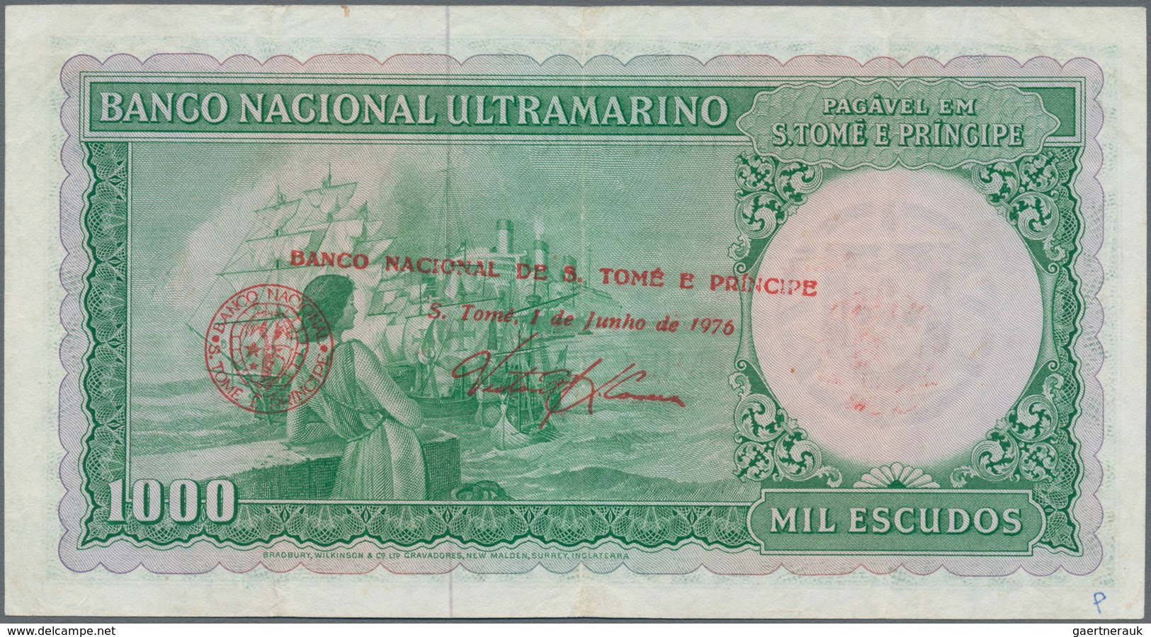 Saint Thomas & Prince / Sao Tome E Principe: Banco Nacional Ultramarino 1000 Escudos With Overprint - San Tomé Y Príncipe