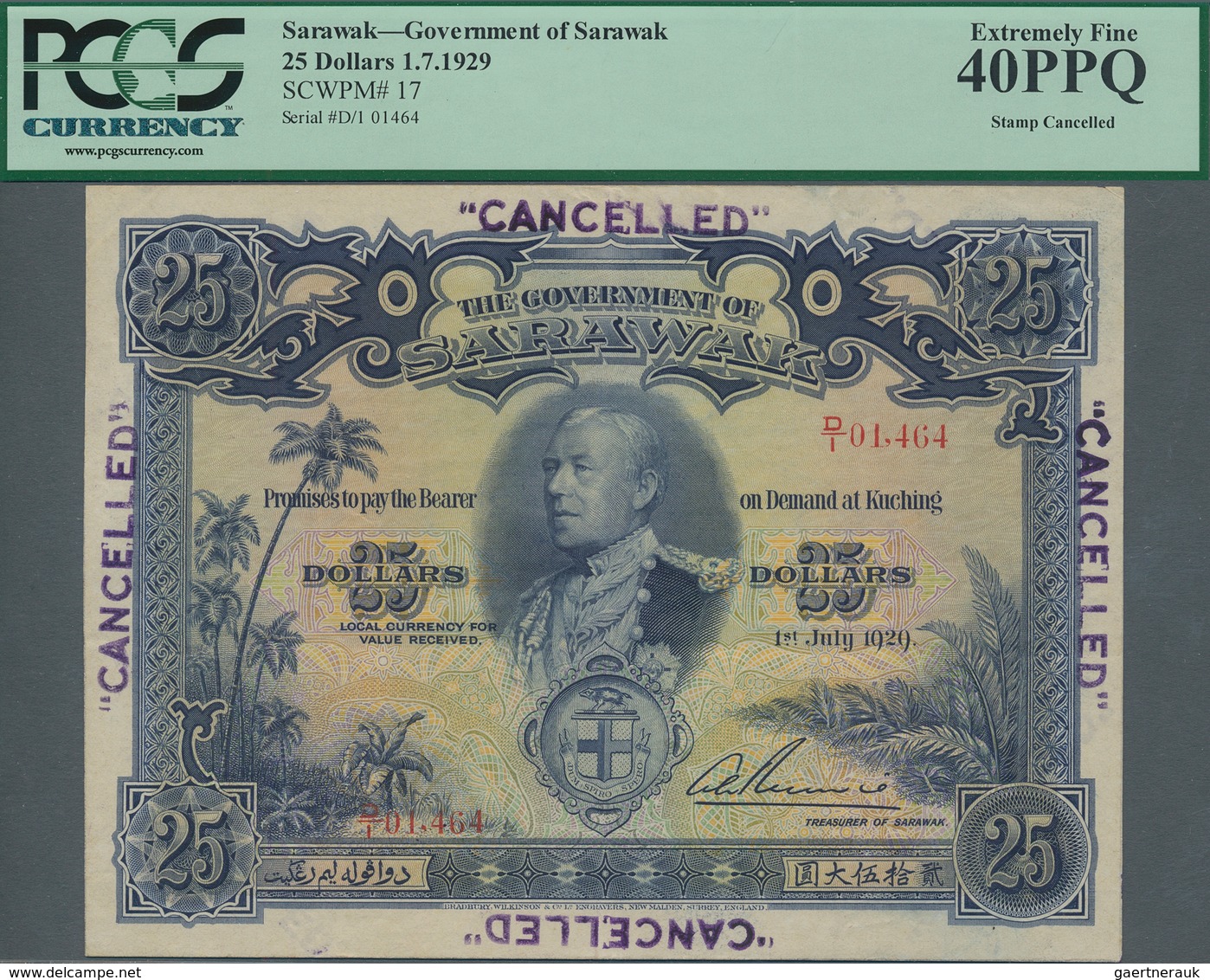 Sarawak: Government Of Sarawak 25 Dollars July 1st 1929, Extremely Rare Banknote In Excellent Condit - Malaysia