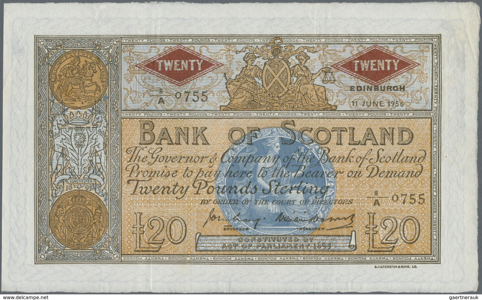 Scotland / Schottland: Bank Of Scotland 20 Pounds 1956 With Signatures: Craig & Watson, P.94e, Very - Otros & Sin Clasificación