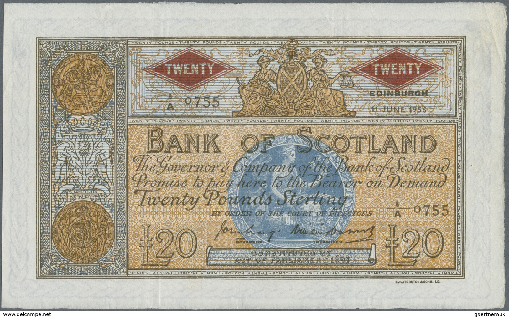 Scotland / Schottland: Bank Of Scotland 20 Pounds 1956 With Signatures: Craig & Watson, P.94e, Very - Andere & Zonder Classificatie