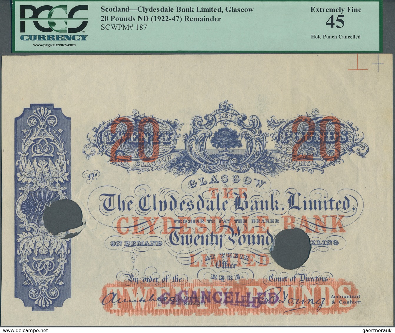 Scotland / Schottland: The Clydesdale Bank Limited 20 Pounds ND(1922-47) Remainder, P.187 With Two L - Andere & Zonder Classificatie