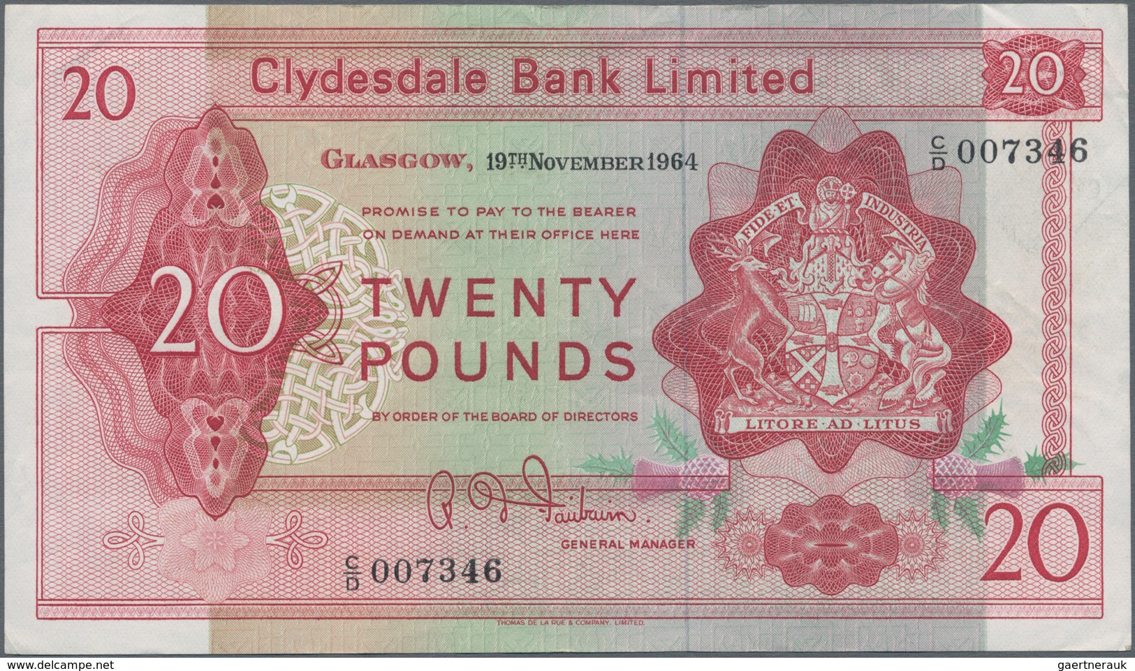 Scotland / Schottland: Clydesdale Bank Limited 20 Pounds 1964, P.200, Great Original Shape With A Fe - Sonstige & Ohne Zuordnung
