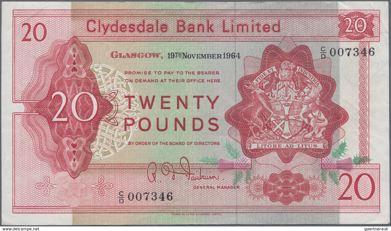 Scotland / Schottland: Clydesdale Bank Limited 20 Pounds 1964, P.200, Great Original Shape With A Fe - Andere & Zonder Classificatie