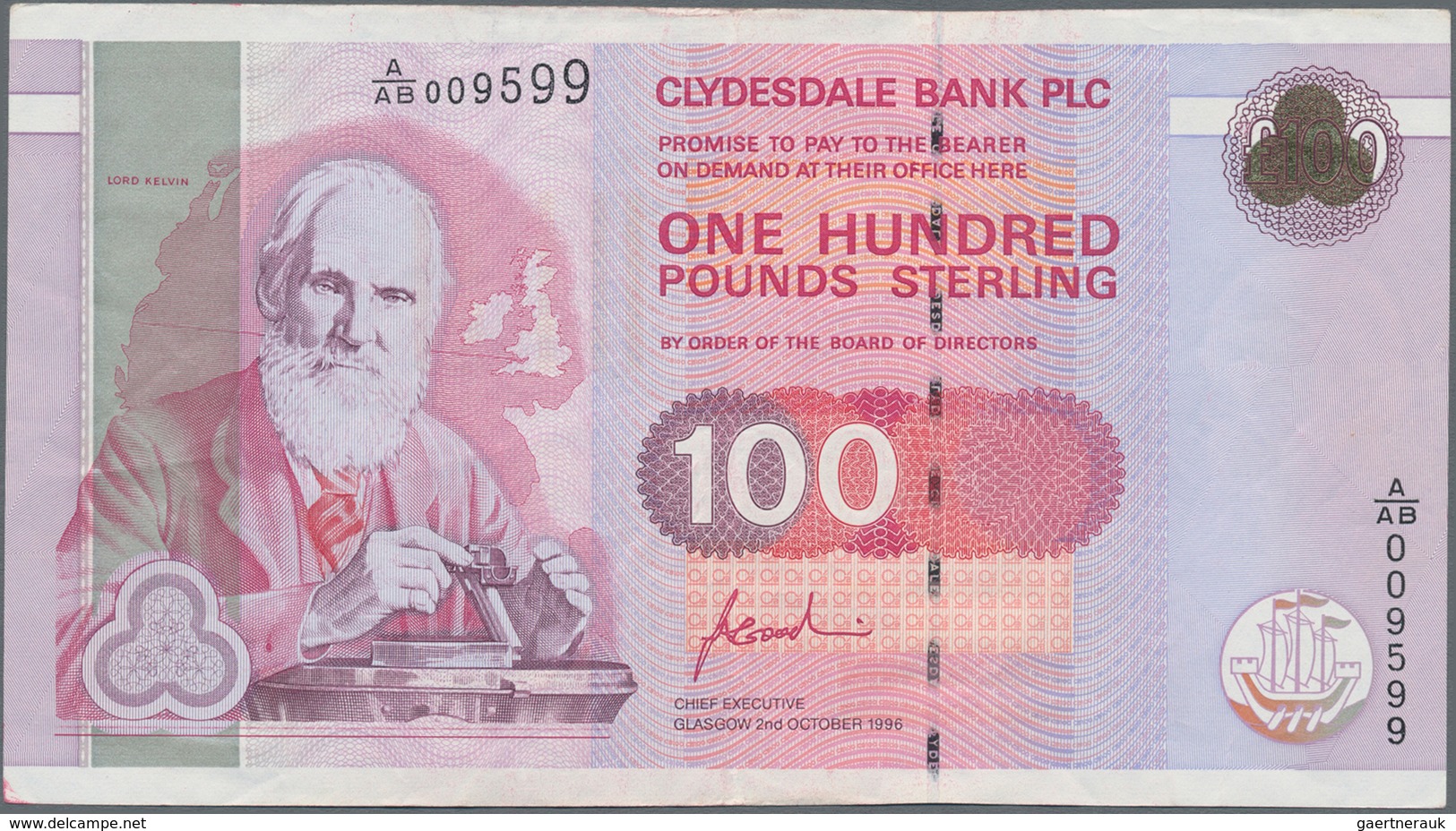 Scotland / Schottland: Clydesdale Bank PLC 100 Pounds 1996, P.223, Stronger Fold At Center And A Few - Sonstige & Ohne Zuordnung
