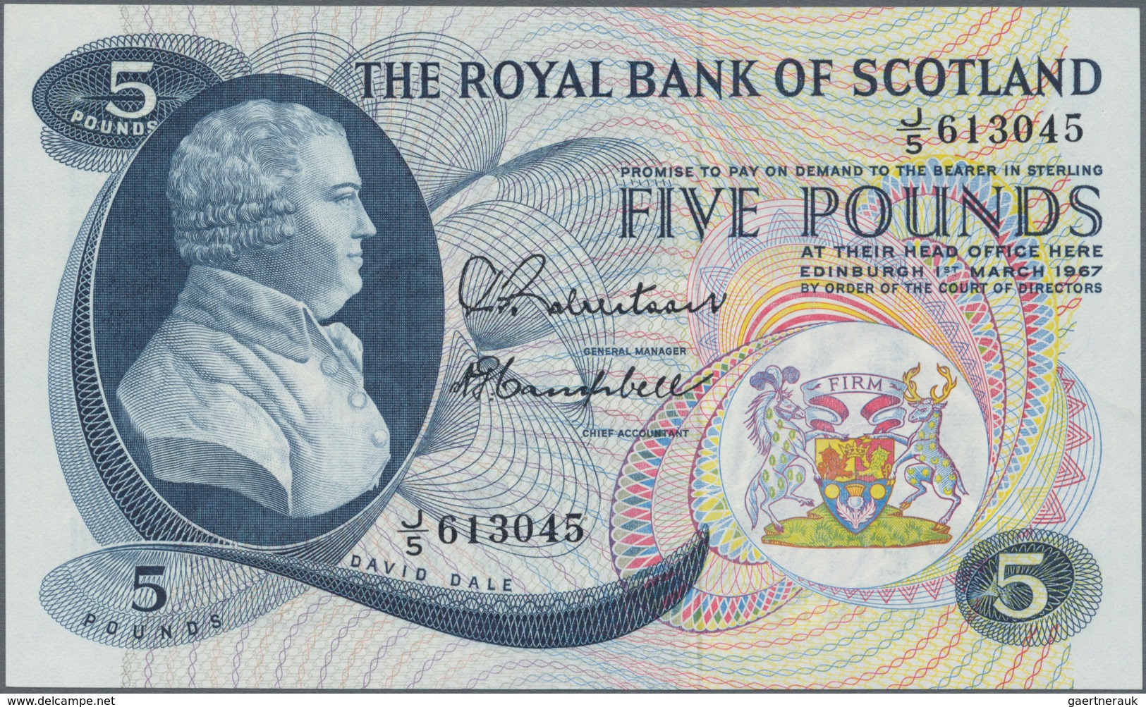 Scotland / Schottland: The Royal Bank Of Scotland 5 Pounds 1967, P.328a, Almost Perfect With A Very - Andere & Zonder Classificatie