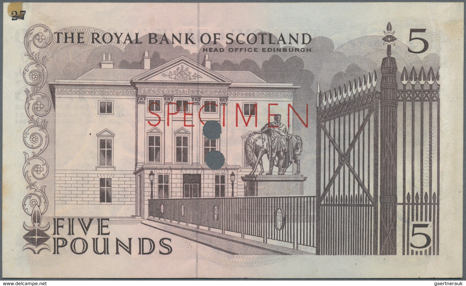 Scotland / Schottland:  The Royal Bank Of Scotland 5 Pounds 1966 Color Trial SPECIMEN, P.328cts, Zer - Andere & Zonder Classificatie