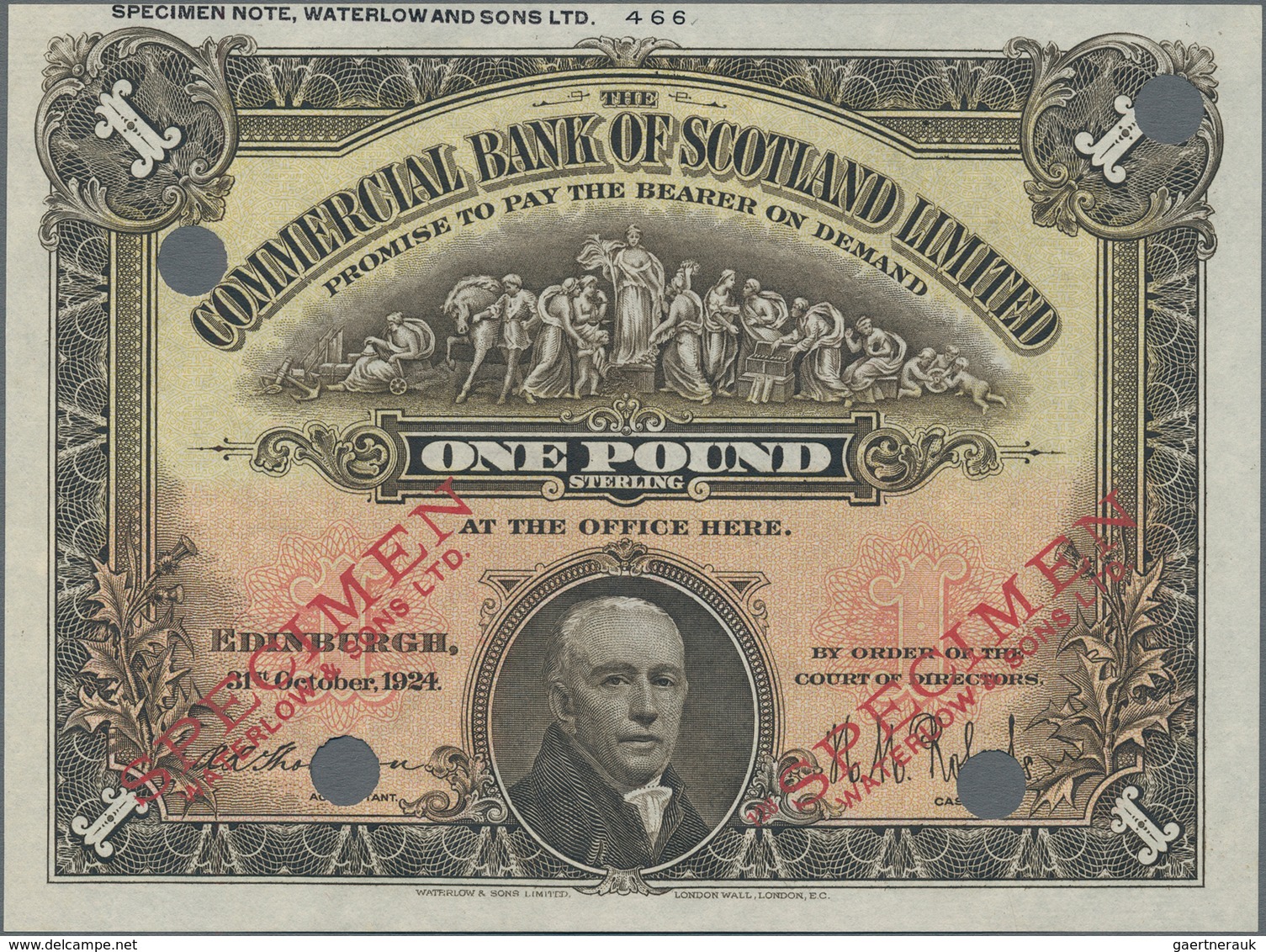 Scotland / Schottland: The Commercial Bank Of Scotland Limited 1 Pound 1924 Color Trial SPECIMEN In - Andere & Zonder Classificatie