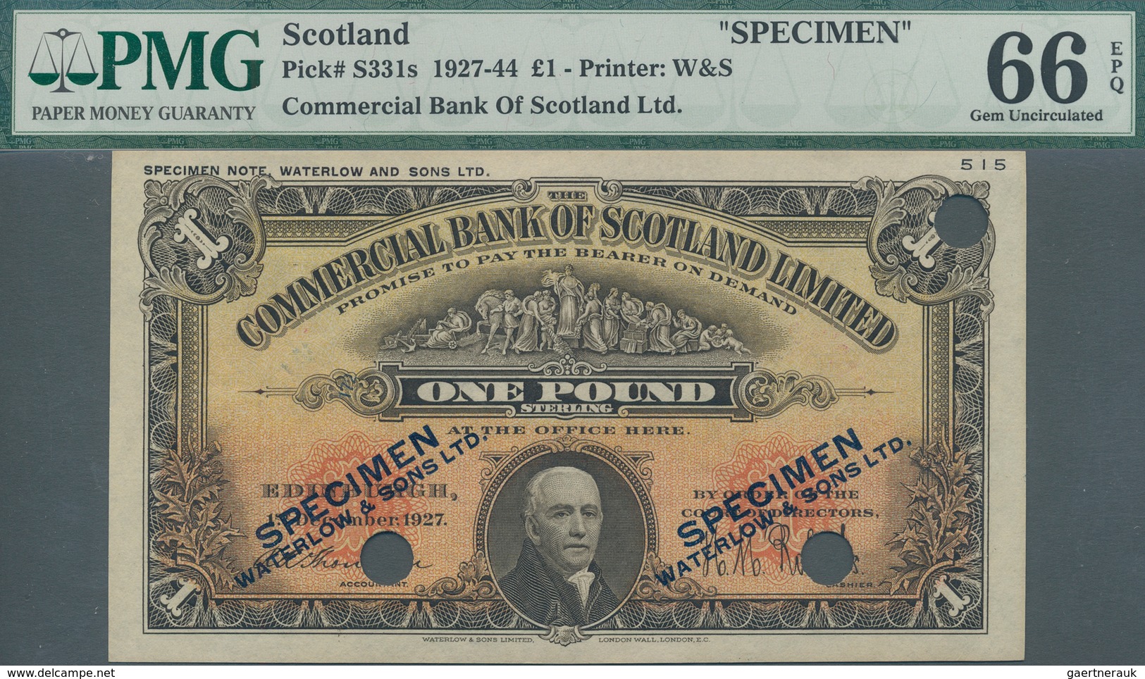 Scotland / Schottland: The Commercial Bank Of Scotland Limited 1 Pound 1927 Color Trial SPECIMEN In - Otros & Sin Clasificación