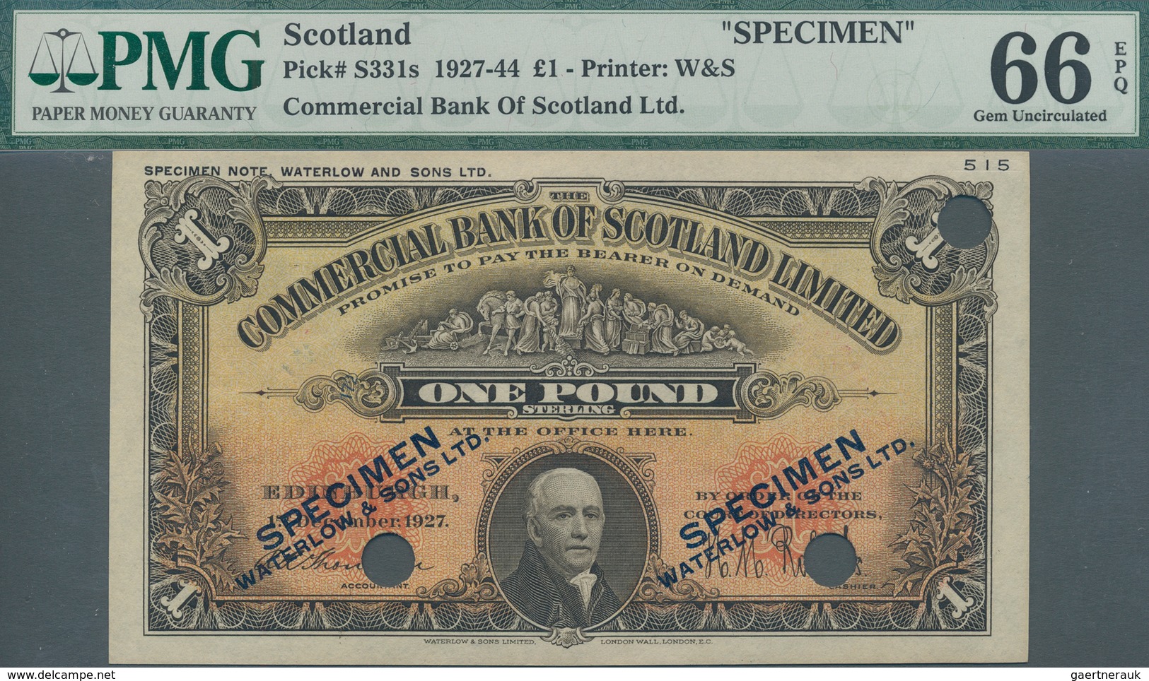 Scotland / Schottland: The Commercial Bank Of Scotland Limited 1 Pound 1927 Color Trial SPECIMEN In - Sonstige & Ohne Zuordnung